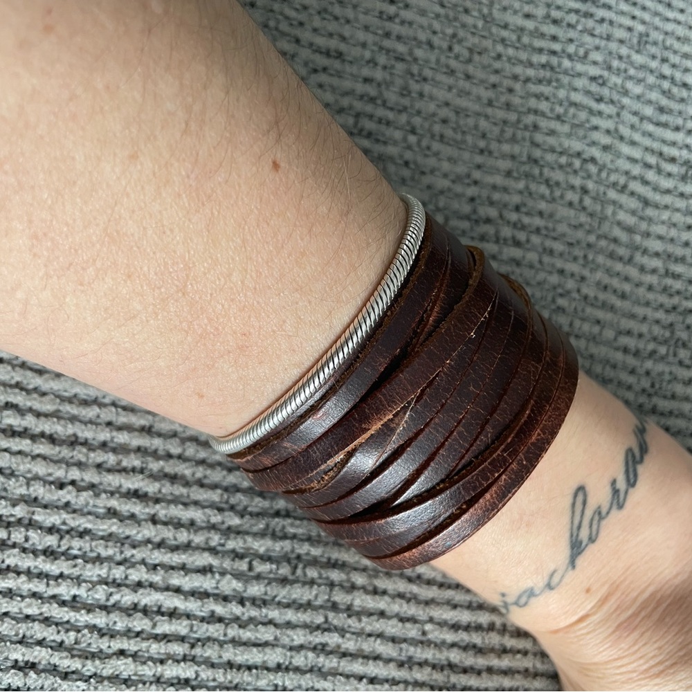 Bonded leather woven cuff bracelet